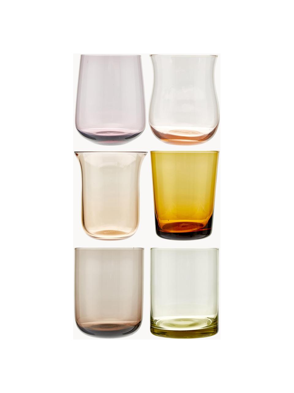 Mondgeblazen waterglazen Diseguale in verschillende kleuren en vormen, set van 6, Mondgeblazen glas, Meerkleurig, transparant, Ø 8 x H 10 cm, 200 ml