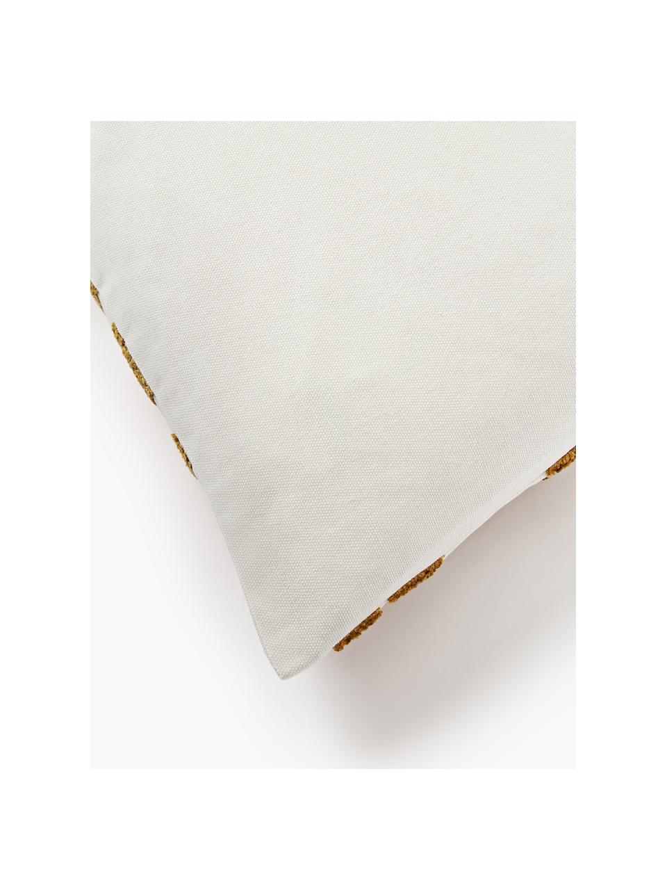 Povlak na polštář s žinylkovou výšivkou Fran, 100 % bavlna, Hořčicově žlutá, tlumeně bílá, Š 45 cm, D 45 cm