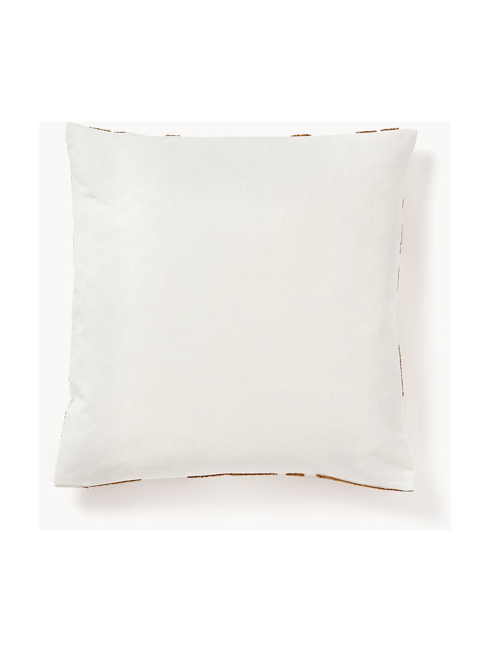 Housse de coussin 45x45 brodée Fran, 100 % coton, Jaune moutarde, blanc cassé, larg. 45 x long. 45 cm