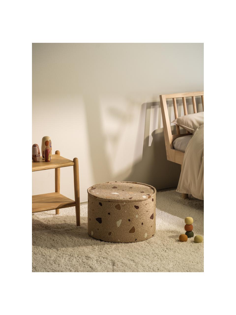 Handgefertigter Kinder-Pouf Sugar aus Bouclé, Ø 40 cm, Bouclé Beige, Terrazzo-Optik, Ø 40 x H 25 cm