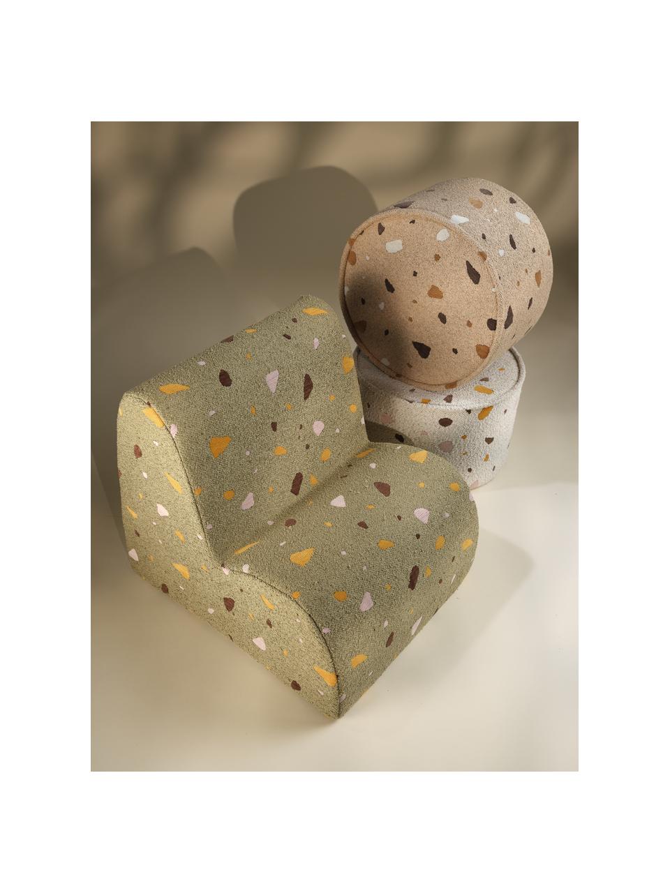 Handgefertigter Kinder-Pouf Sugar aus Bouclé, Ø 40 cm, Bouclé Beige, Terrazzo-Optik, Ø 40 x H 25 cm