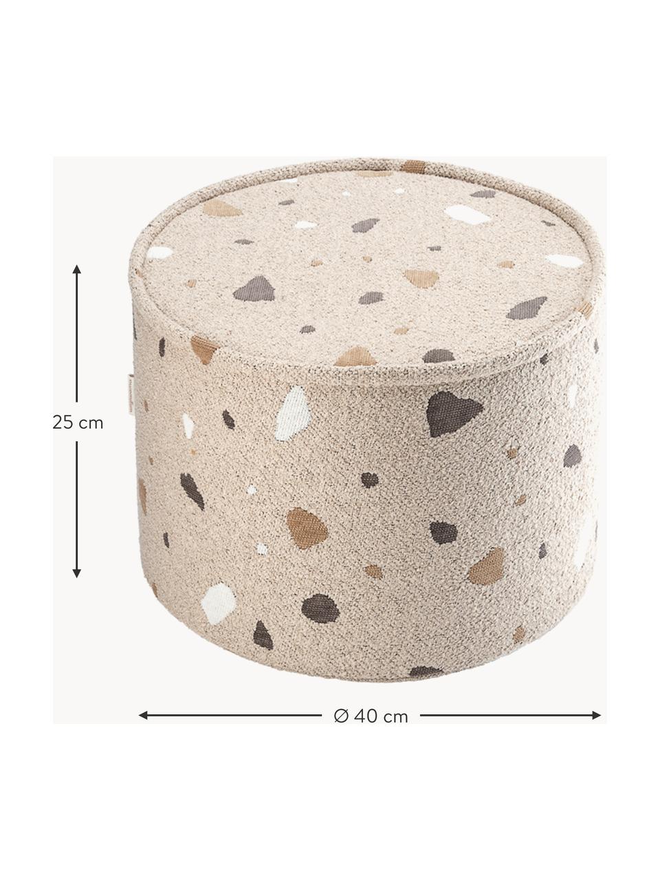 Handgefertigter Kinder-Pouf Sugar aus Bouclé, Ø 40 cm, Bouclé Beige, Terrazzo-Optik, Ø 40 x H 25 cm