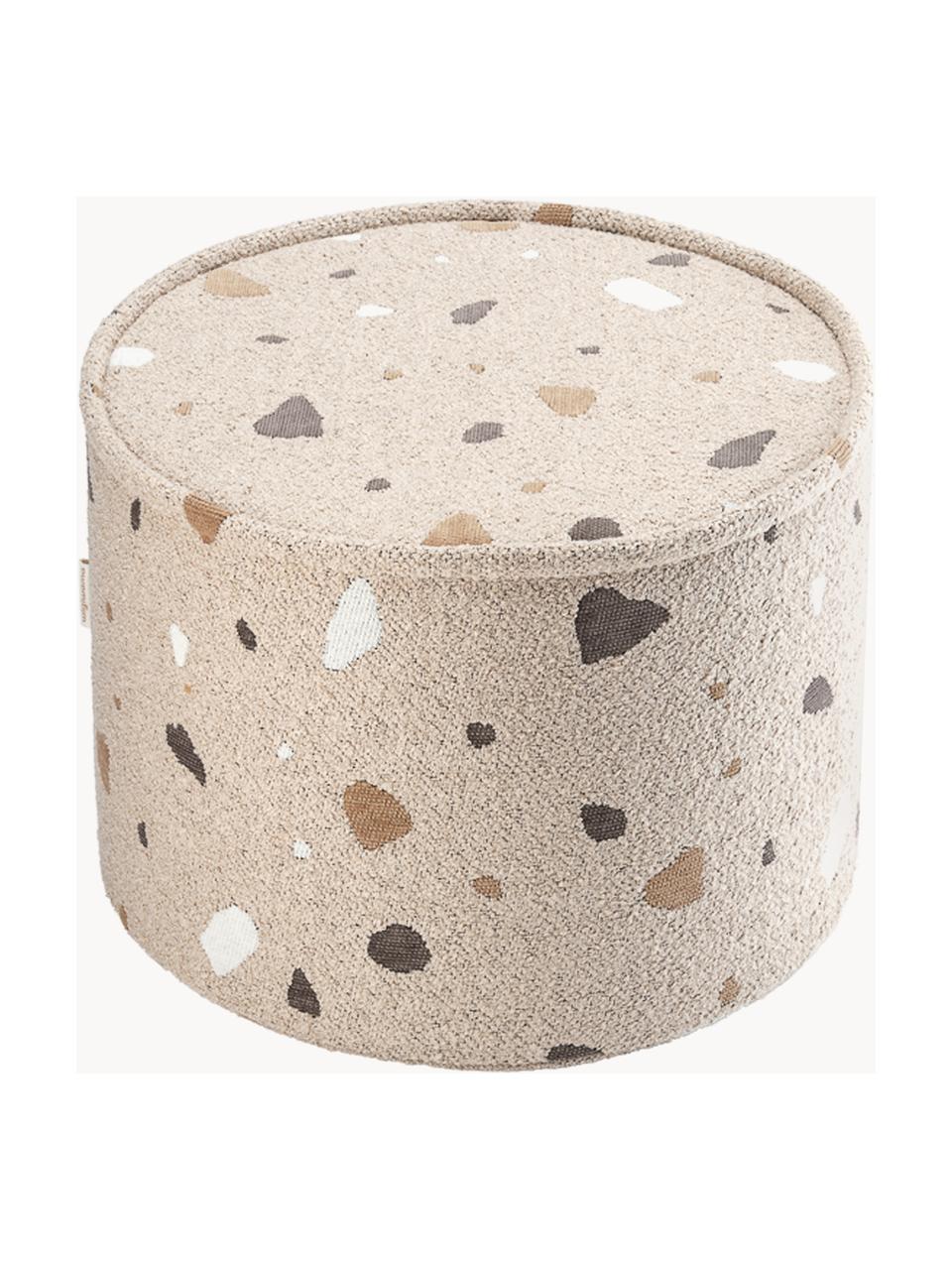 Handgefertigter Kinder-Pouf Sugar aus Bouclé, Ø 40 cm, Bouclé Beige, Terrazzo-Optik, Ø 40 x H 25 cm