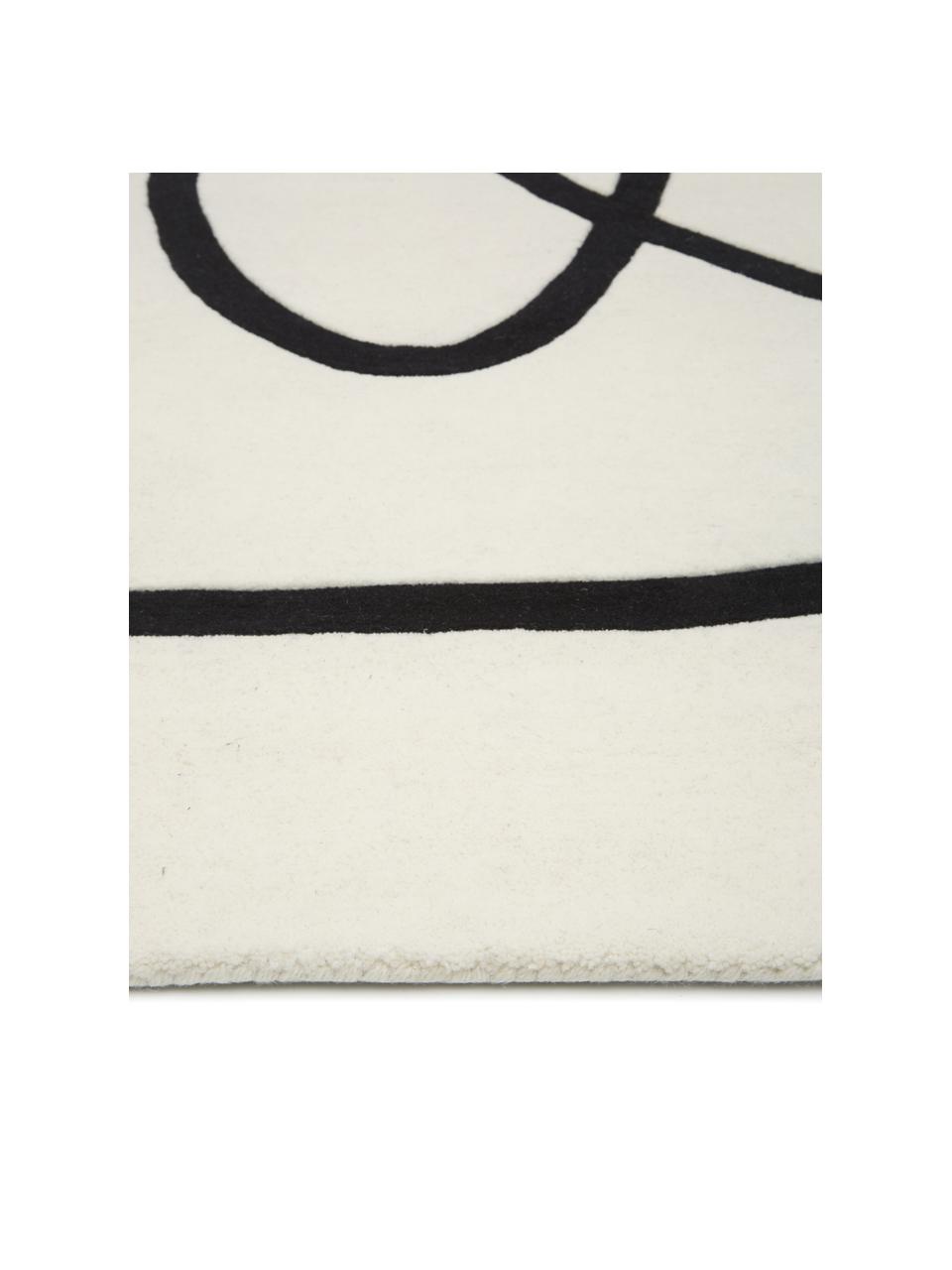 Handgetuft wollen vloerkleed Line in crèmewit/zwart met One Line tekening, Bovenzijde: 100% wol, Onderzijde: 100% katoen Bij wollen vl, Beige, B 160 x L 230 cm (maat M)