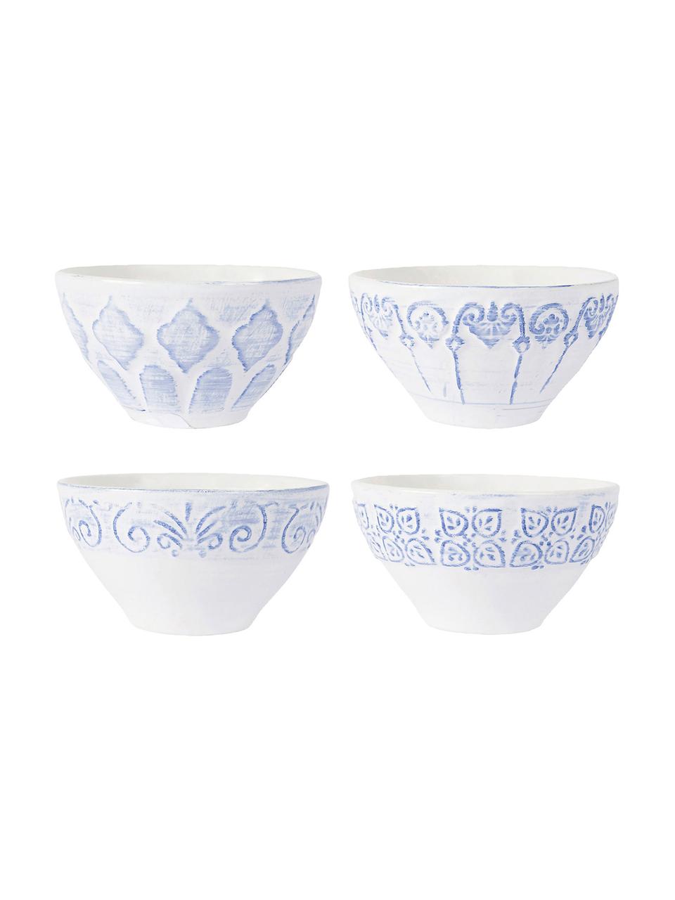 Set van 4 keramische kommen Tartine in wit/blauw, Keramiek, Blauw, wit, Ø 14 x H 10 cm