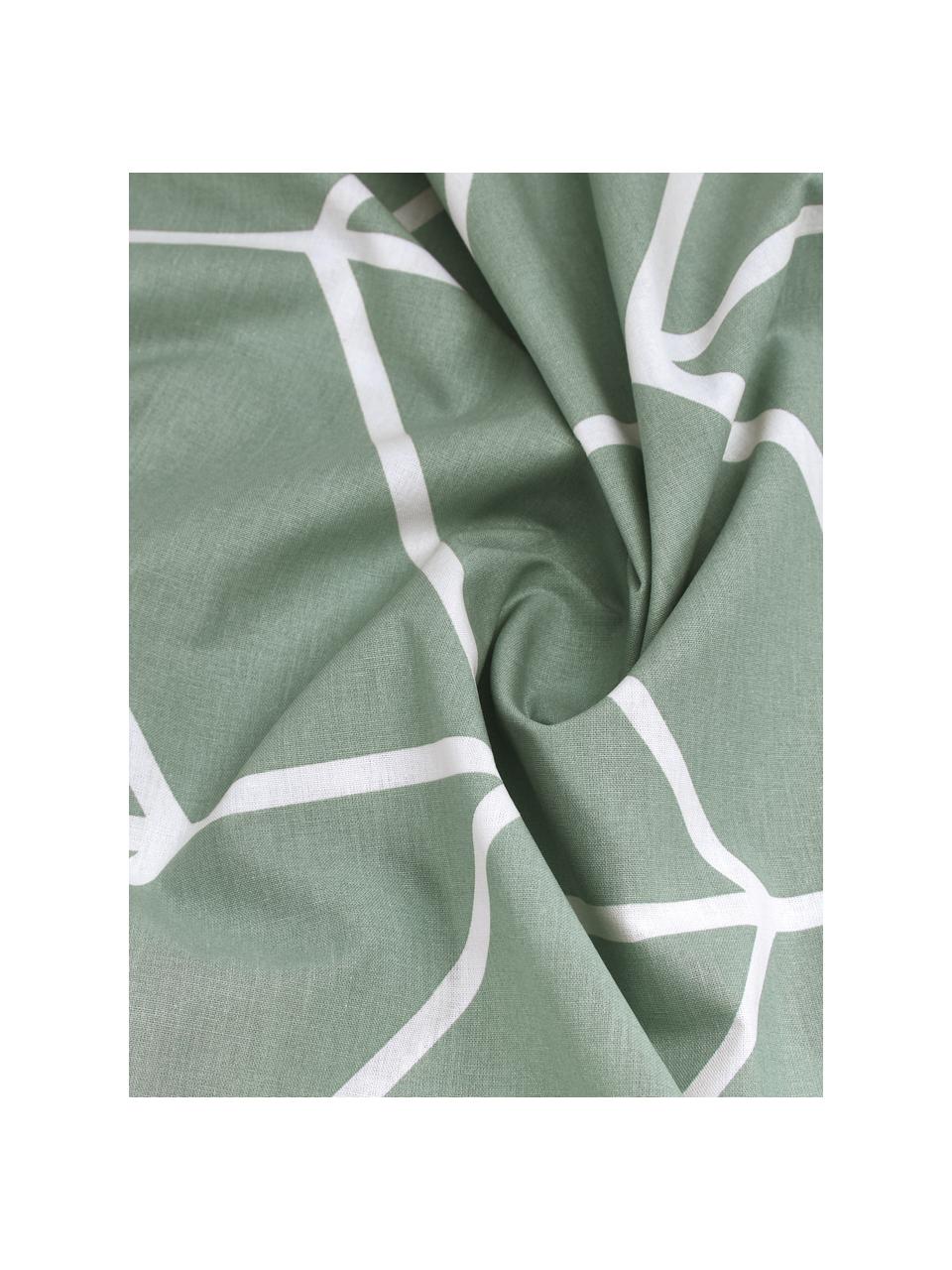 Bavlněné povlečení s grafickým vzorem Mirja, Šalvějově zelená, 140 x 200 cm + 1 polštář 80 x 80 cm