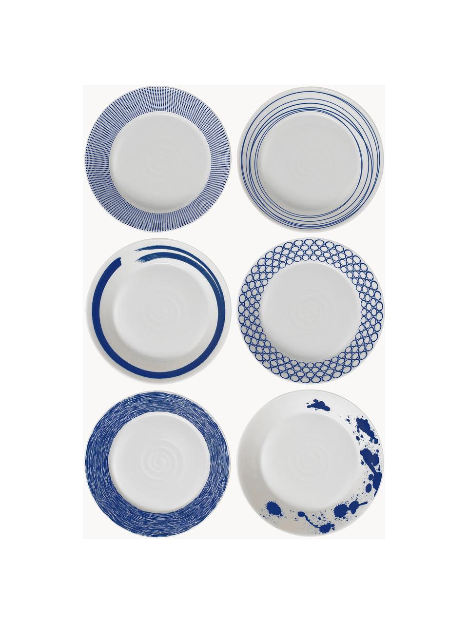 Suppenteller Pacific Blue aus Porzellan, 6er-Set, Porzellan, Weiß, Dunkelblau, Ø 23 cm