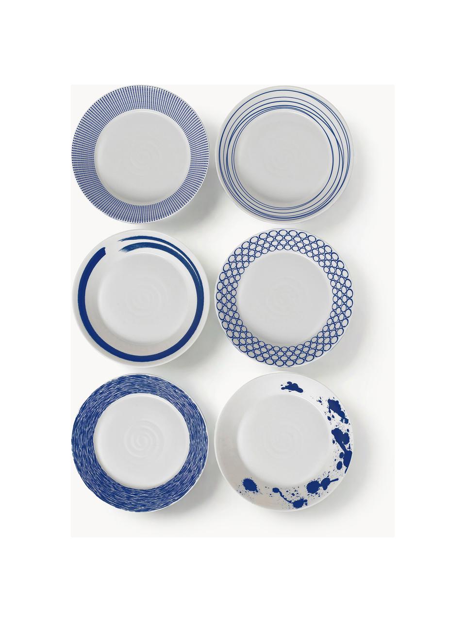 Súprava hlbokých tanierov z porcelánu Pacific Blue, 6 dielov, Porcelán, Biela, tmavomodrá, Ø 23 cm