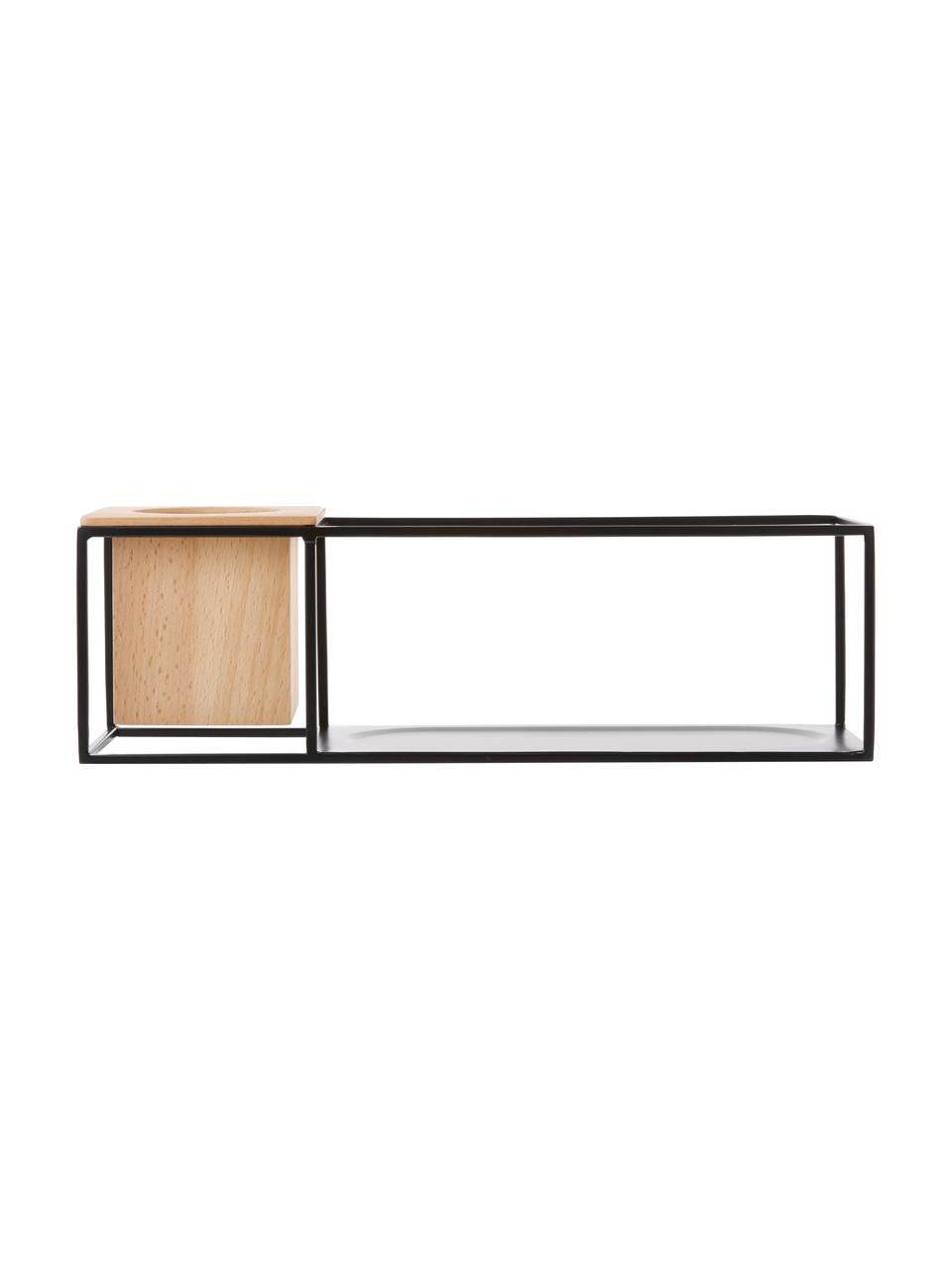 Kleines Wandregal Cubist mit Behälter, Behälter: Eschenholz mit Kunststoff, Schwarz, Hellbraun, B 38 x H 12 cm