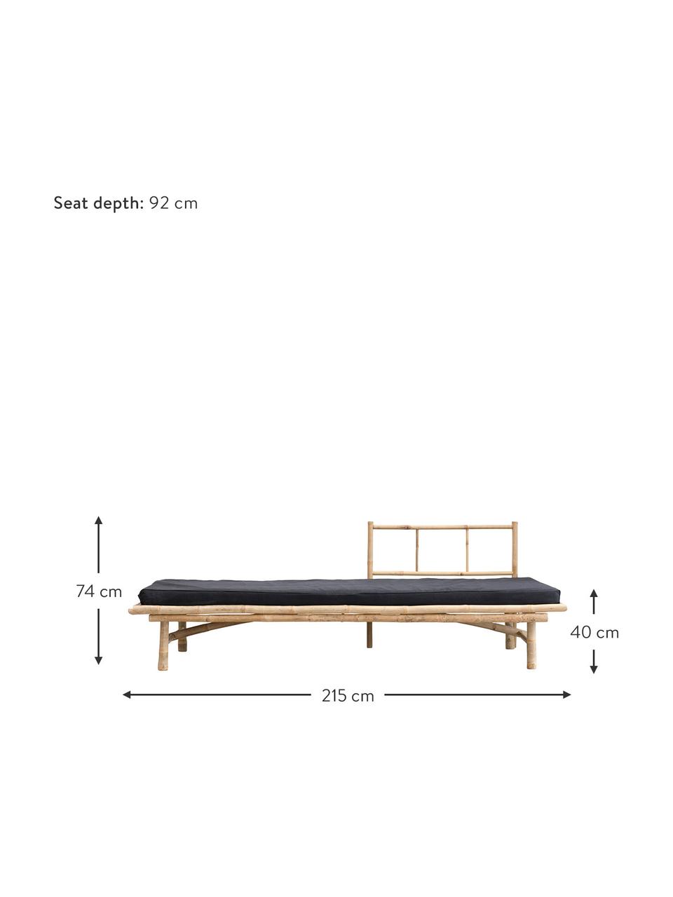 Bamboehouten daybed Mandisa met ligkussen, Frame: bamboehout, naturel, Licht hout, zwart, B 215 x D 100 cm