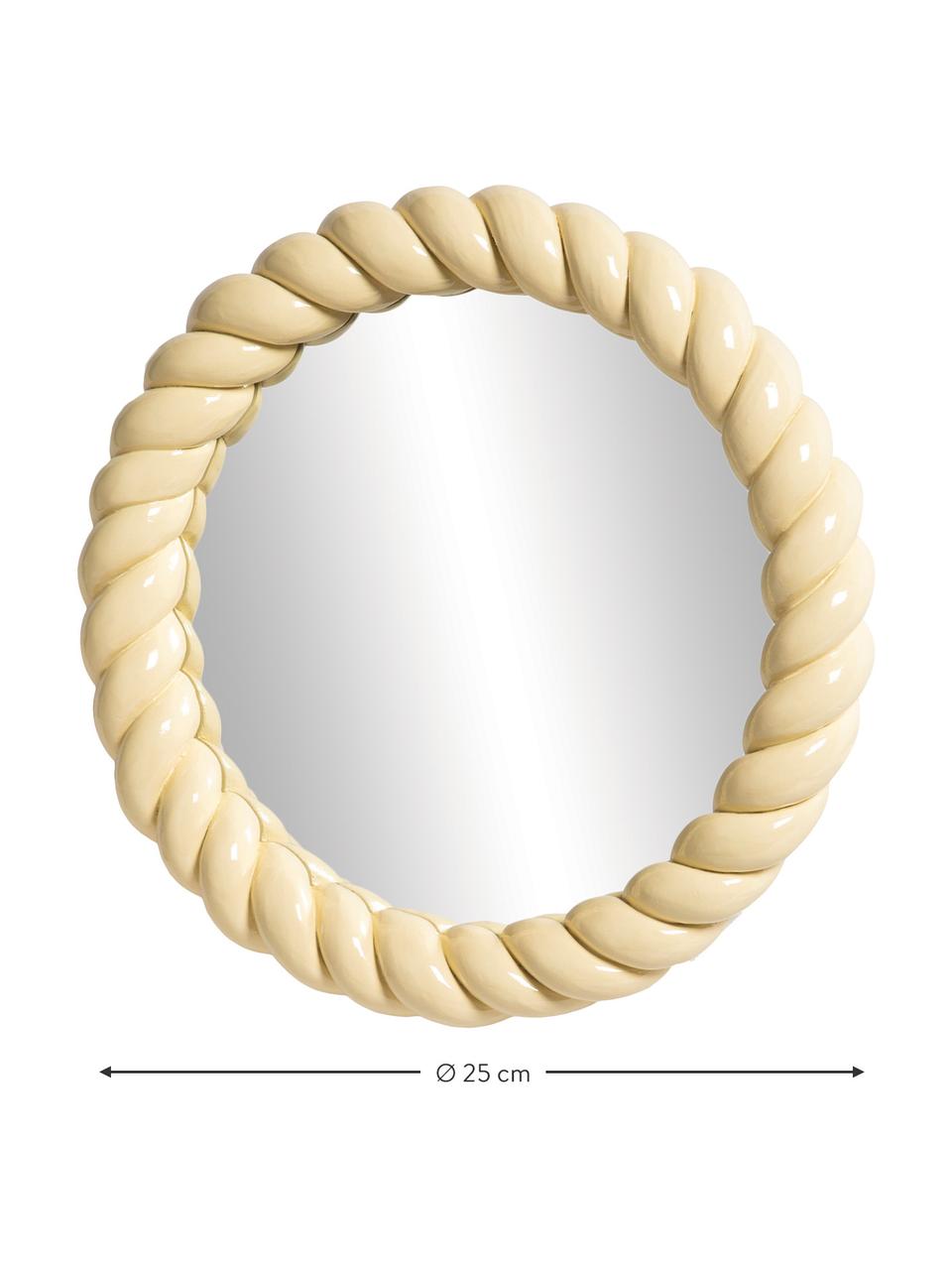 Espejo de pared redondo de plástico Braid, Espejo: cristal, Amarillo pastel, Ø 25 x F 3 cm