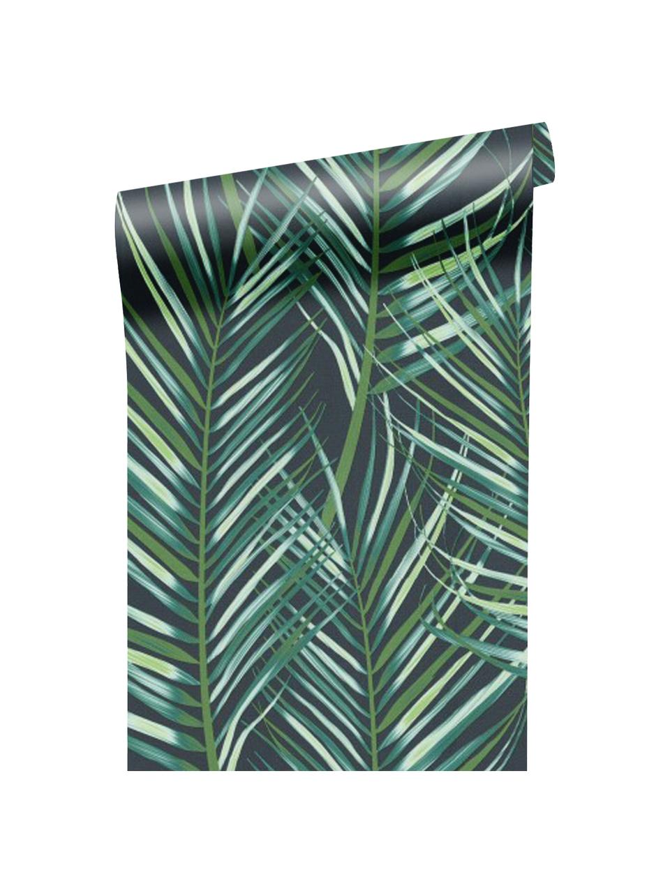 Tapete Palm Leaves, Vlies, Grüntöne, Schwarz, 52 x 1005 cm