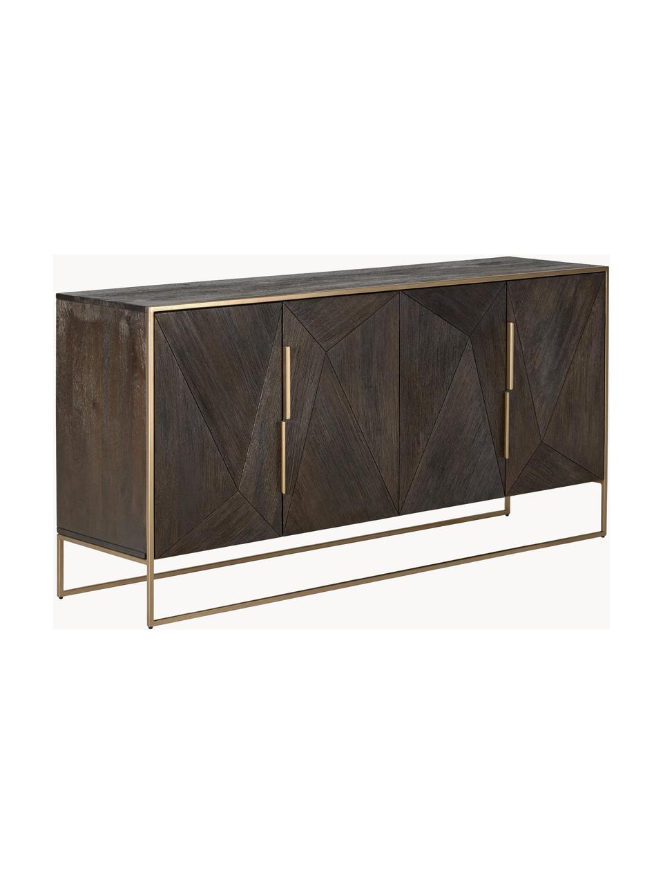 Komoda z litego drewna mangowego Harry, Korpus: lite drewno mangowe, laki, Stelaż: metal malowany proszkowo, Drewno mangowe, odcienie złotego, S 175 x W 85 cm