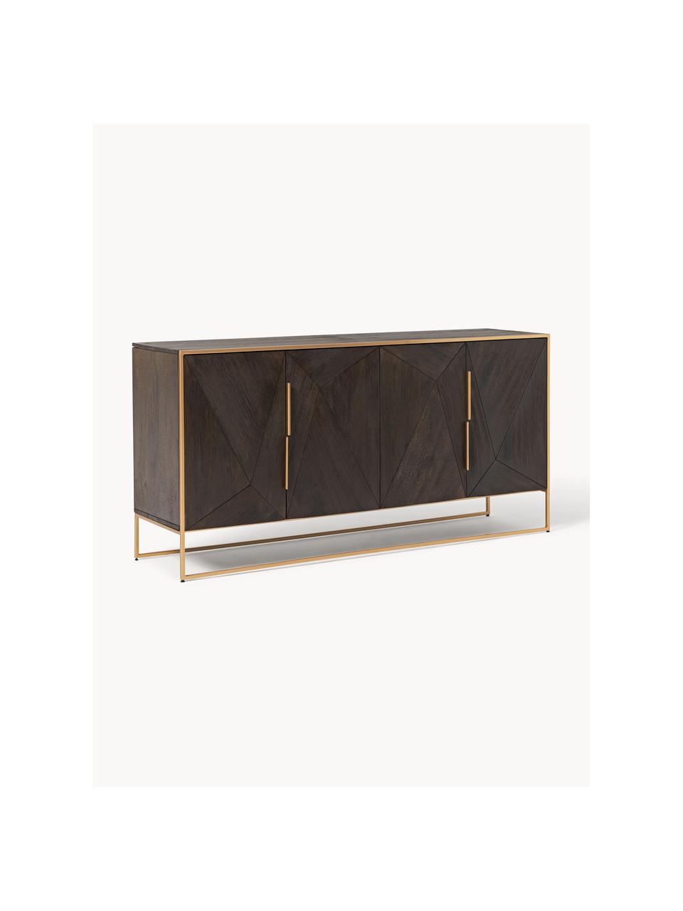 Sideboard Harry mit Türen aus massivem Mangoholz, Korpus: Massives Mangoholz, lacki, Mangoholz, Goldfarben, B 175 x H 85 cm