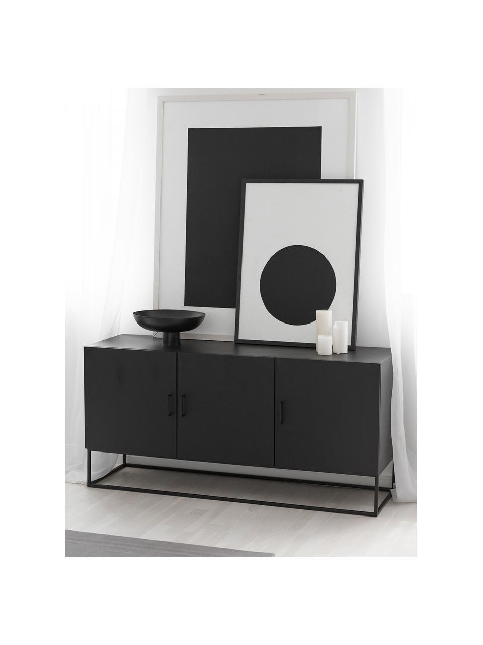 Credenza con ante in legno massiccio Lyle, Struttura e maniglie: metallo verniciato a polv, Nero, Larg. 150 x Alt. 72 cm
