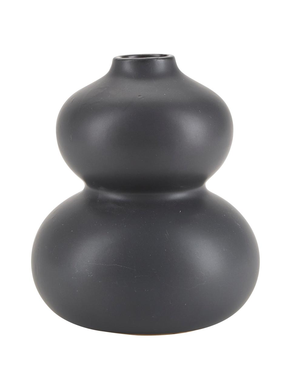 Jarrón pequeño de cerámica Bobble, Cerámica, Negro mate, Ø 13 x Al 15 cm