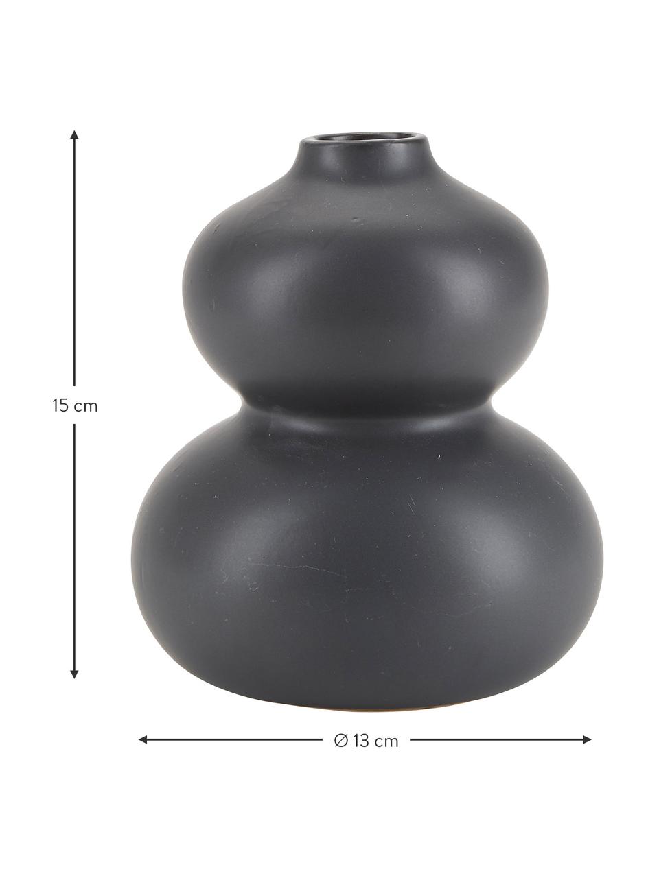 Kleine Vase Bobble aus Keramik, Keramik, Schwarz, Ø 13 x H 15 cm