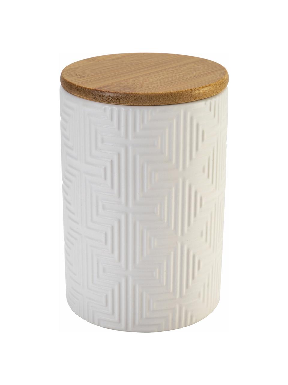 Bocaux de rangement avec motif texturé Geometry, 3 élém., Blanc, bois foncé, Ø 10 x haut. 15 cm