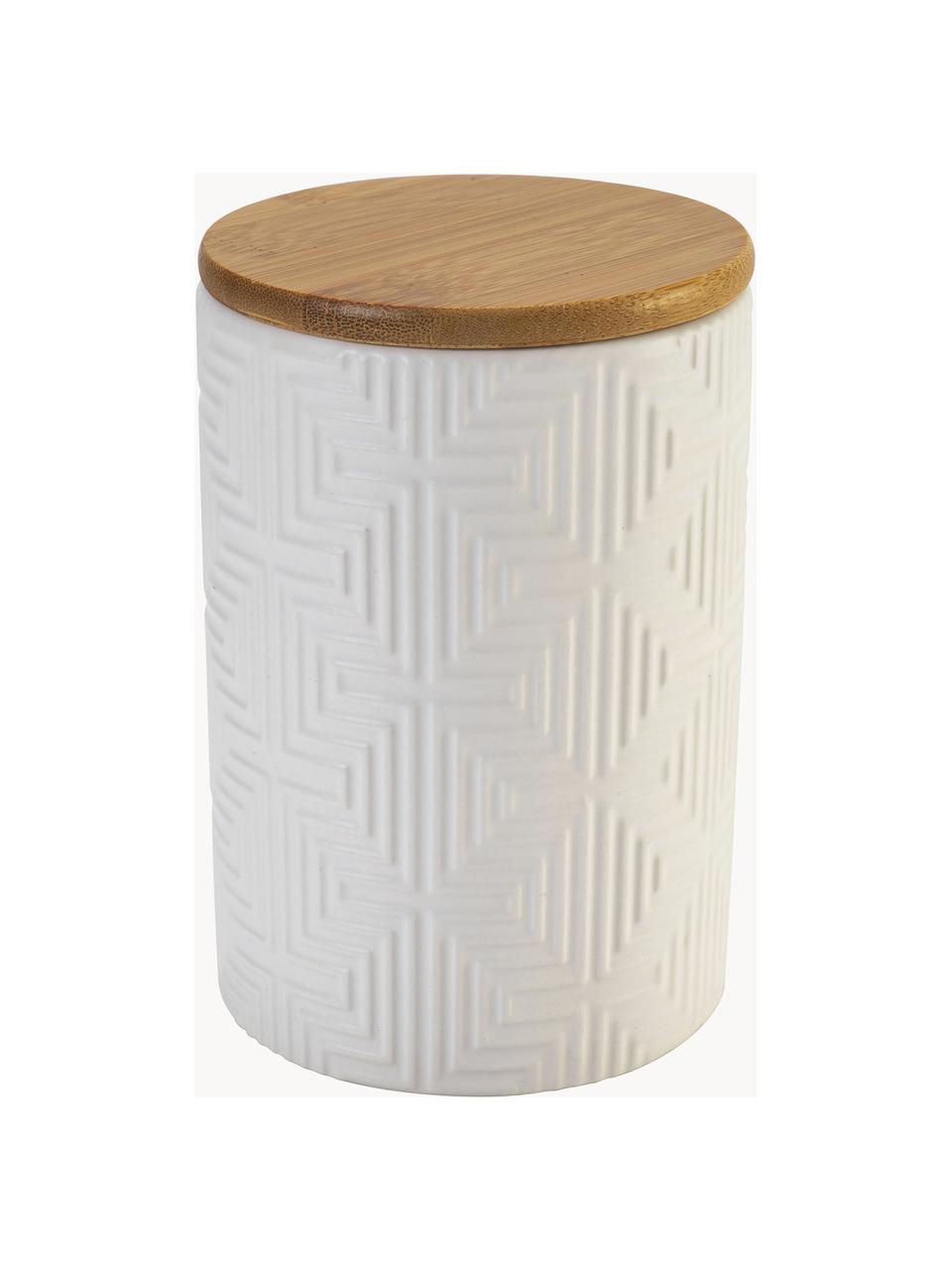 Bocaux de rangement avec motif texturé Geometry, 3 élém., Blanc, bois foncé, Ø 10 x haut. 15 cm