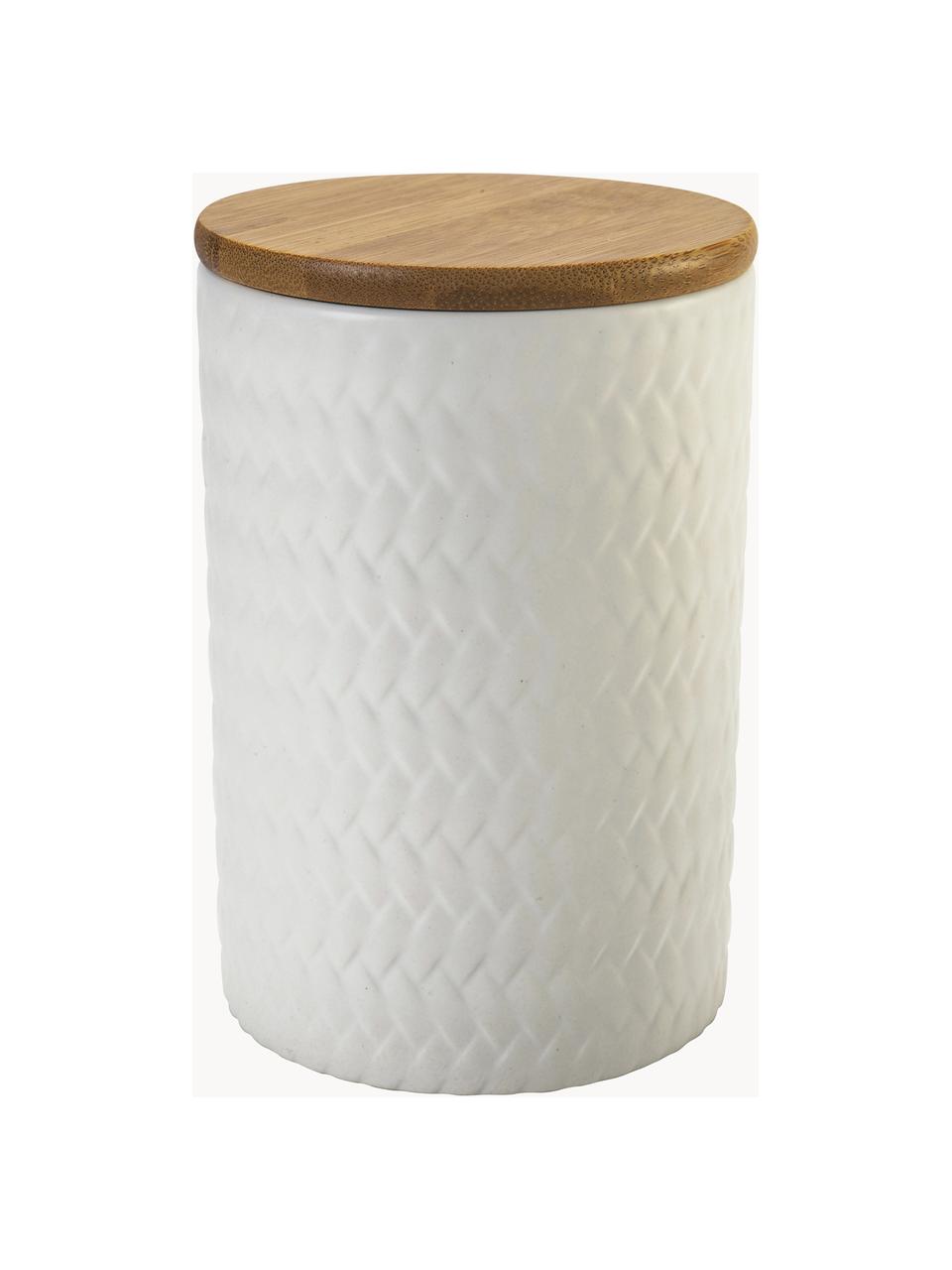 Bocaux de rangement avec motif texturé Geometry, 3 élém., Blanc, bois foncé, Ø 10 x haut. 15 cm