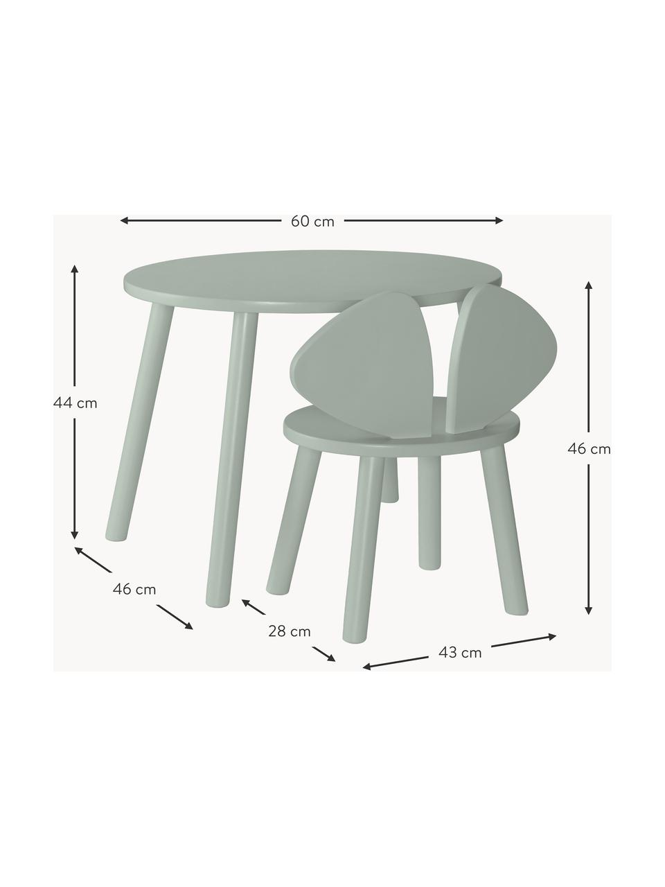 Set de mesa infantil con silla Mouse, 2 pzas., Chapa de madera de abedul pintada

Este producto está hecho de madera de origen sostenible y con certificación FSC®., Verde salvia, Set de diferentes tamaños