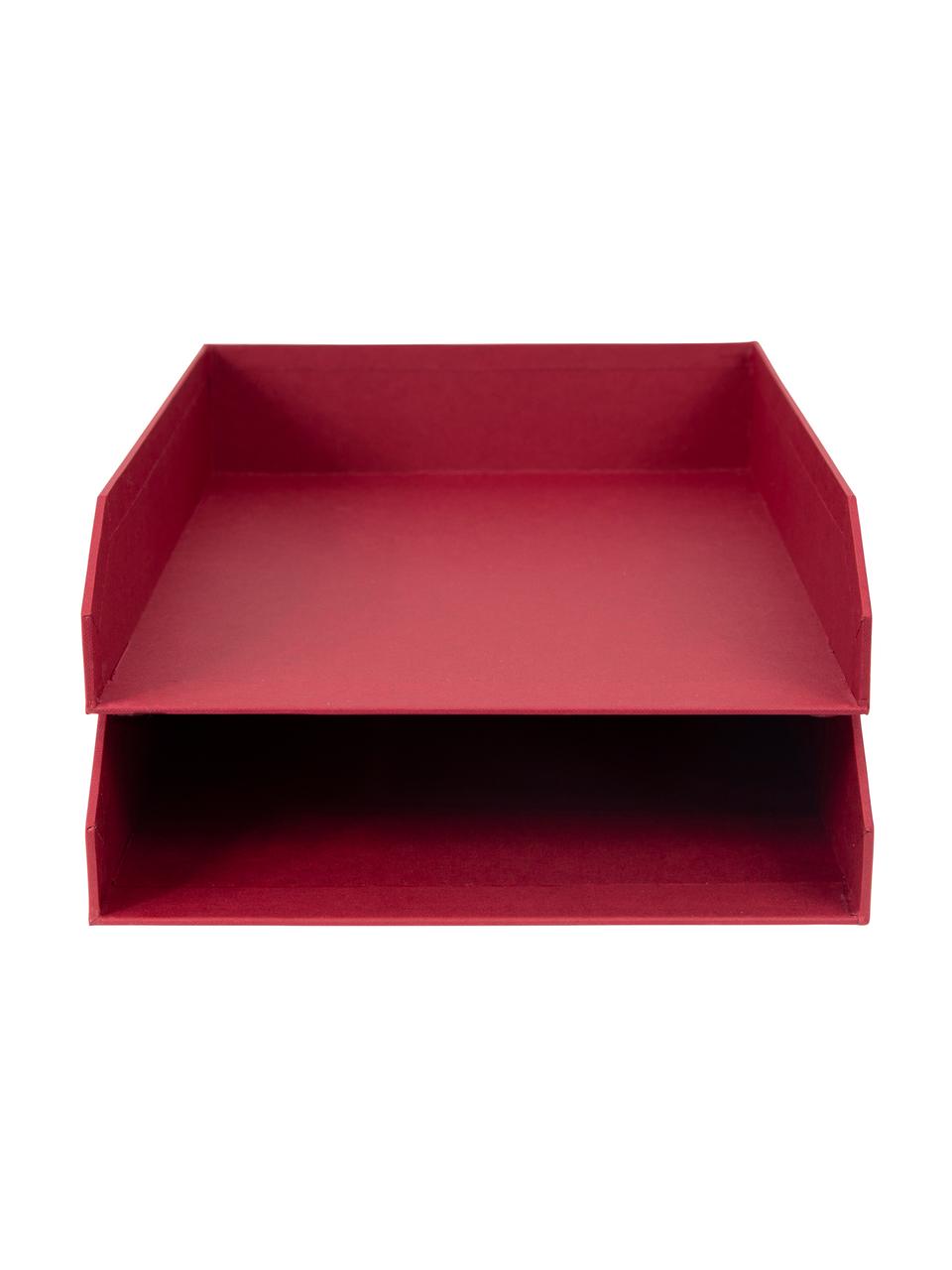 Bandejas para documentos Hakan, 2 uds., Cartón laminado macizo, Rojo oscuro, An 23 x F 31 cm