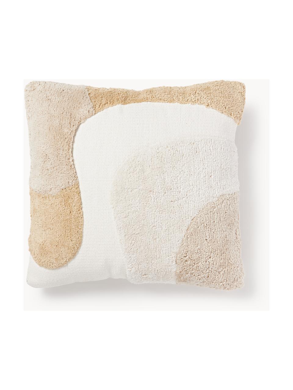 Housse de coussin 45x45 décorative Malu, 100 % coton, Tons beiges, blanc crème, larg. 45 x long. 45 cm