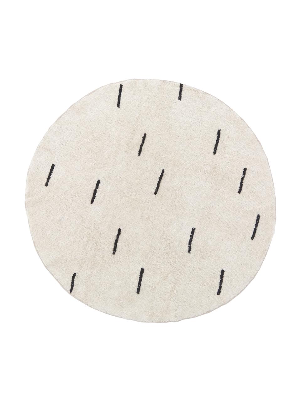 Kulatý bavlněný koberec Suizo, 100 % bavlna, Režná, černá, Ø 150 cm (velikost M)
