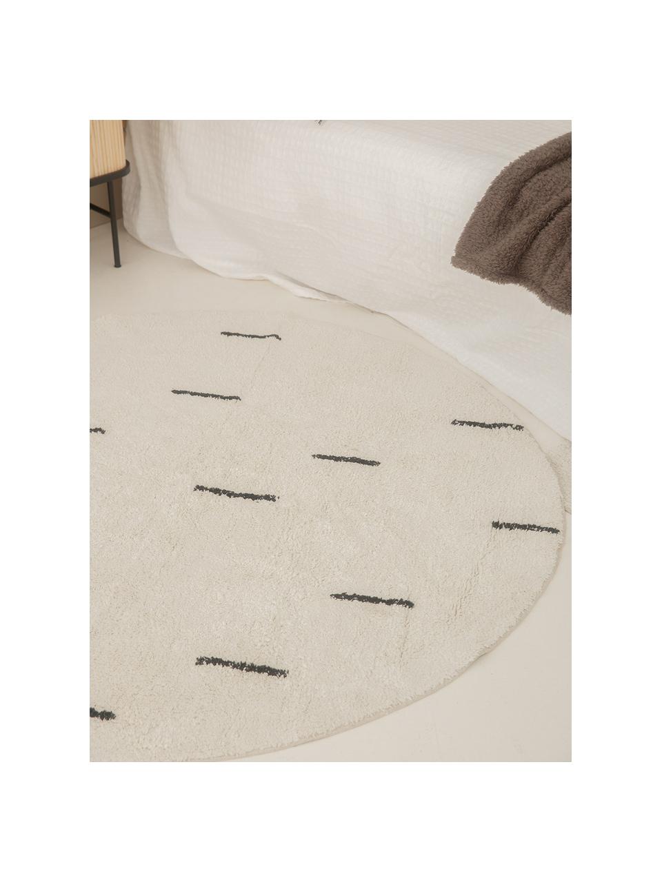 Tapis rond coton écru Suizo, 100 % coton, Écru, noir, Ø 150 cm (taille M)