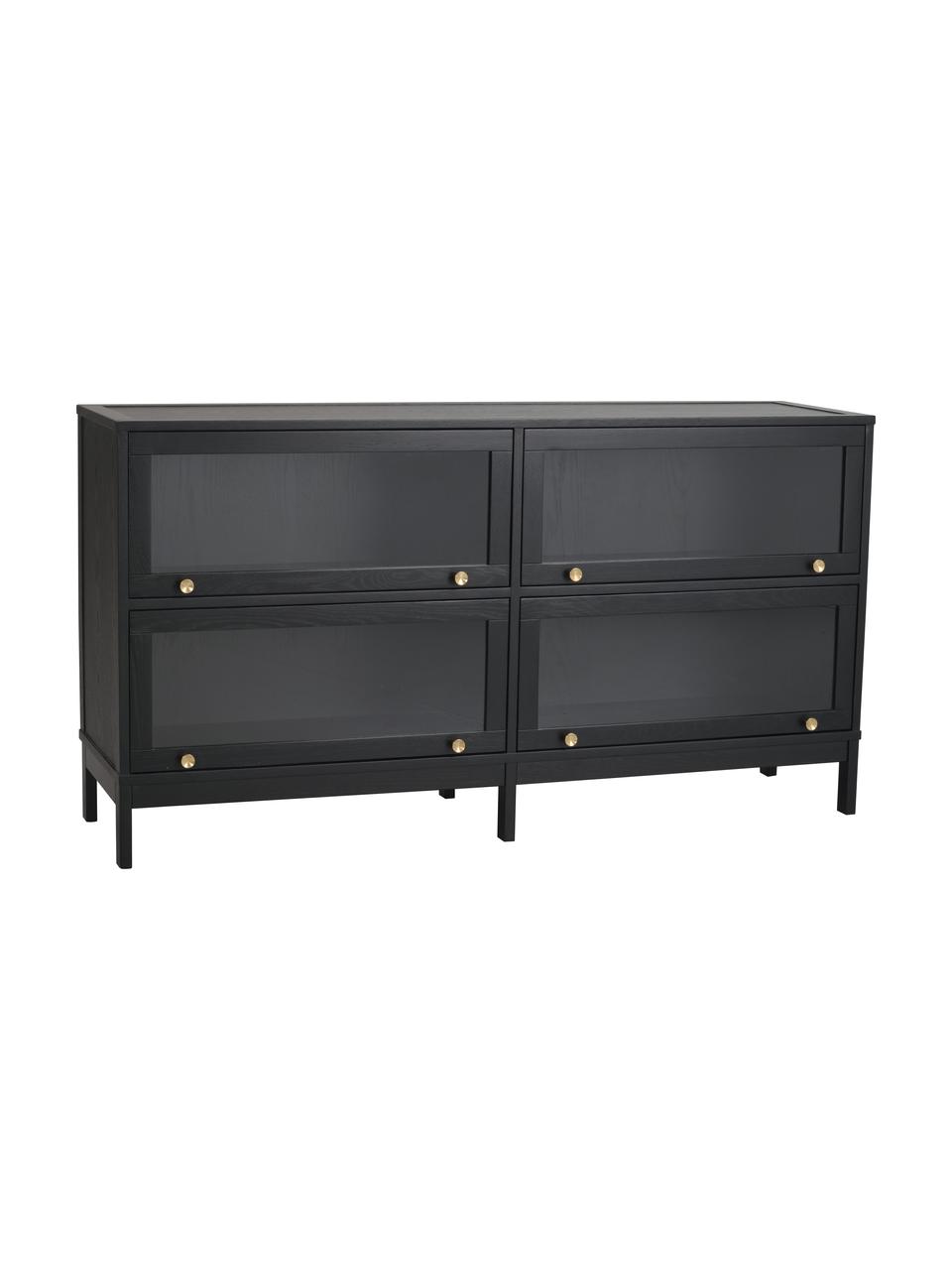 Credenza con ante in vetro nero Kilmore, Nero, Larg. 150 x Alt. 81 cm