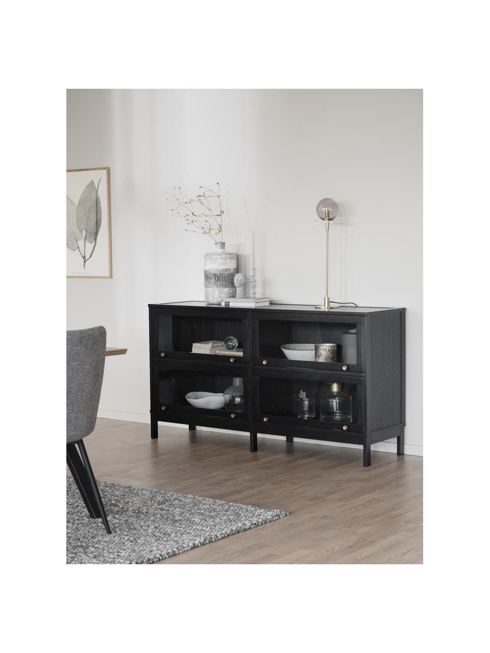 Sideboard Kilmore mit Glastüren in Schwarz, Griffe: Metall, lackiert, gebürst, Schwarz, 150 x 81 cm