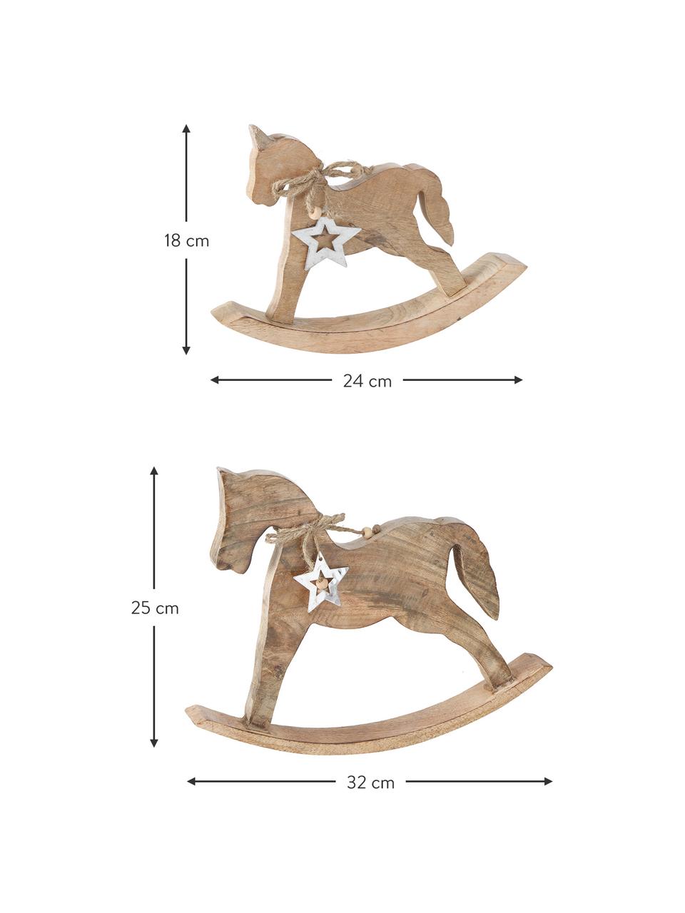 Deko-Schaukelpferde Ferdy, 2er-Set, Mangoholz, Helles Holz, Silberfarben, Set mit verschiedenen Größen