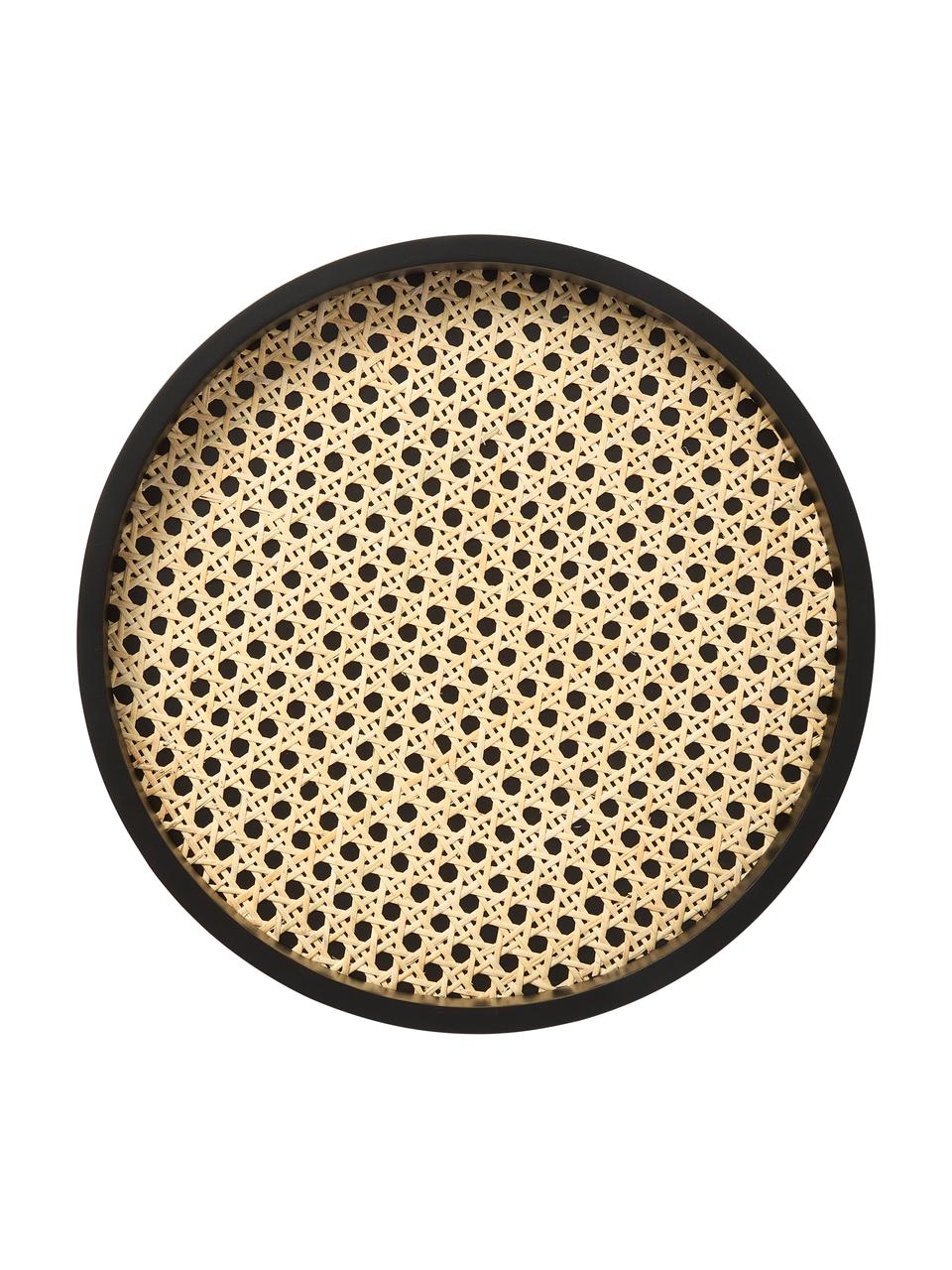 Vassoio rotondo decorativo con intreccio viennese Carina, Bordo: pannello di fibra a media, Nero, Ø 30 x Alt. 3 cm