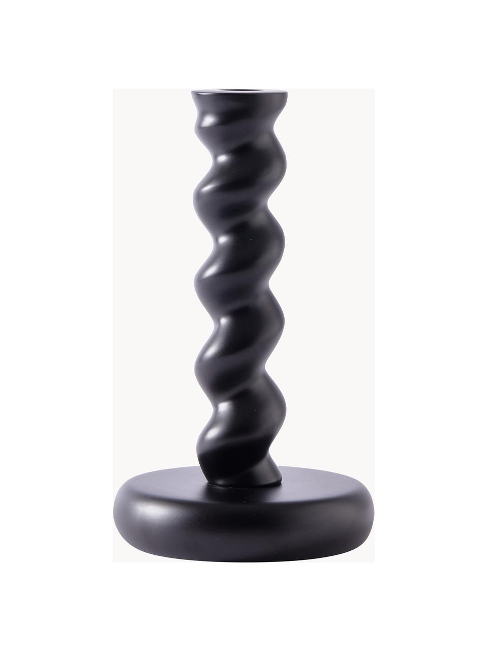 Porte-bougie en métal fait main Twister, Métal enduit, Noir, Ø 14 x haut. 24 cm