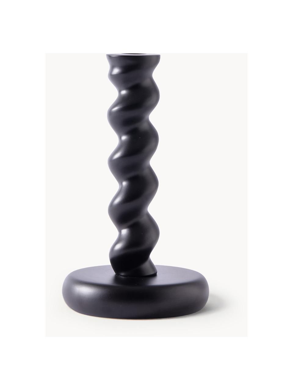 Ręcznie wykonany świecznik z metalu Twister, Metal powlekany, Czarny, Ø 14 x W 24 cm