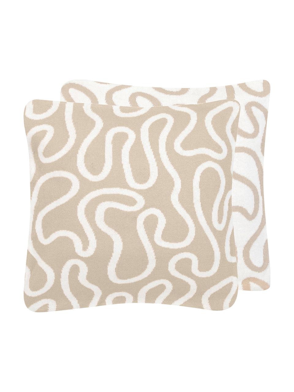 Jemný pletený obojstranný poťah na vankúš Amina s abstraktným vzorom s čiarami, Béžová/biela