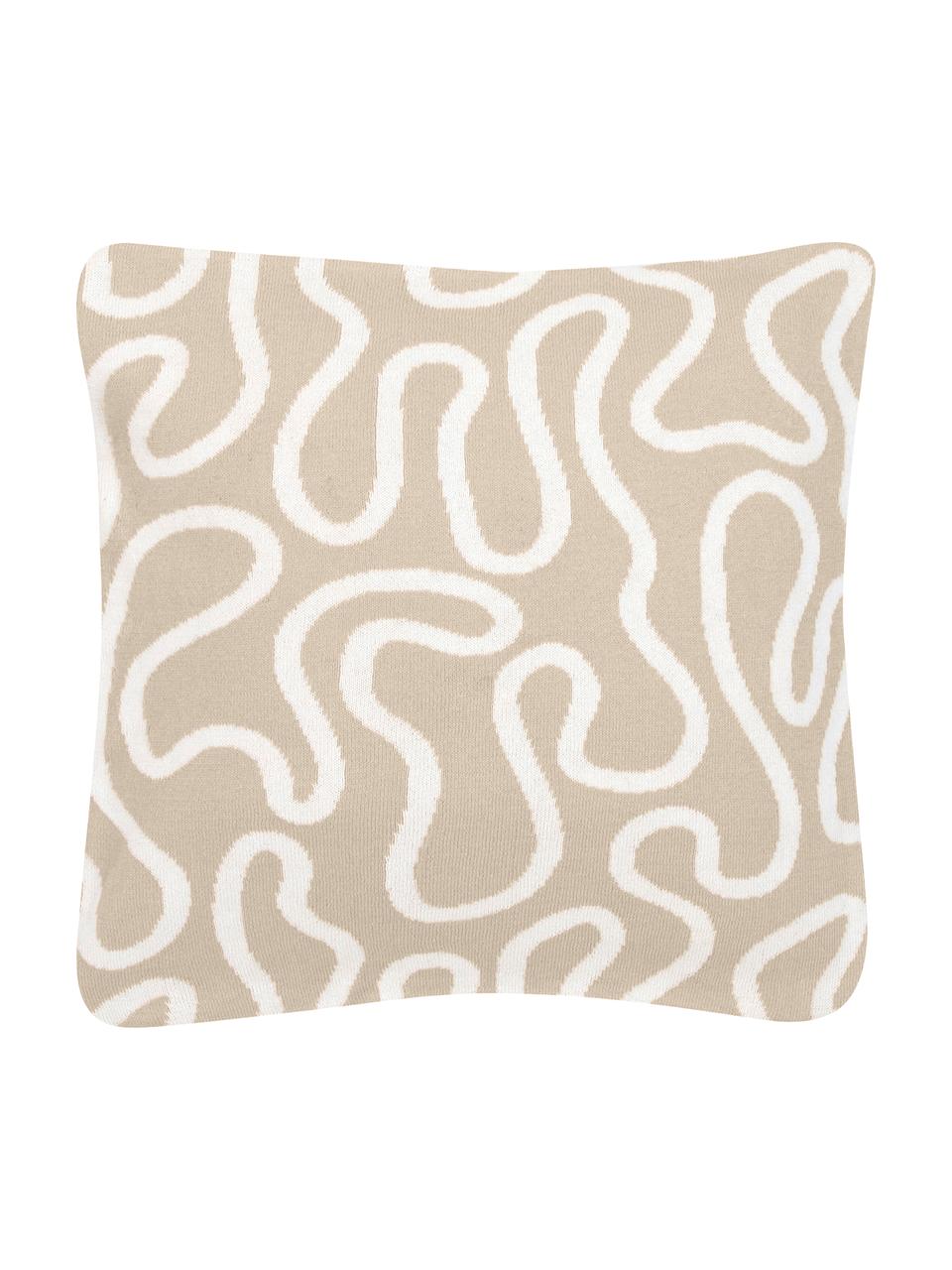 Pletený oboustranný povlak na polštář s abstraktním vzorem Amina, Béžová/bílá