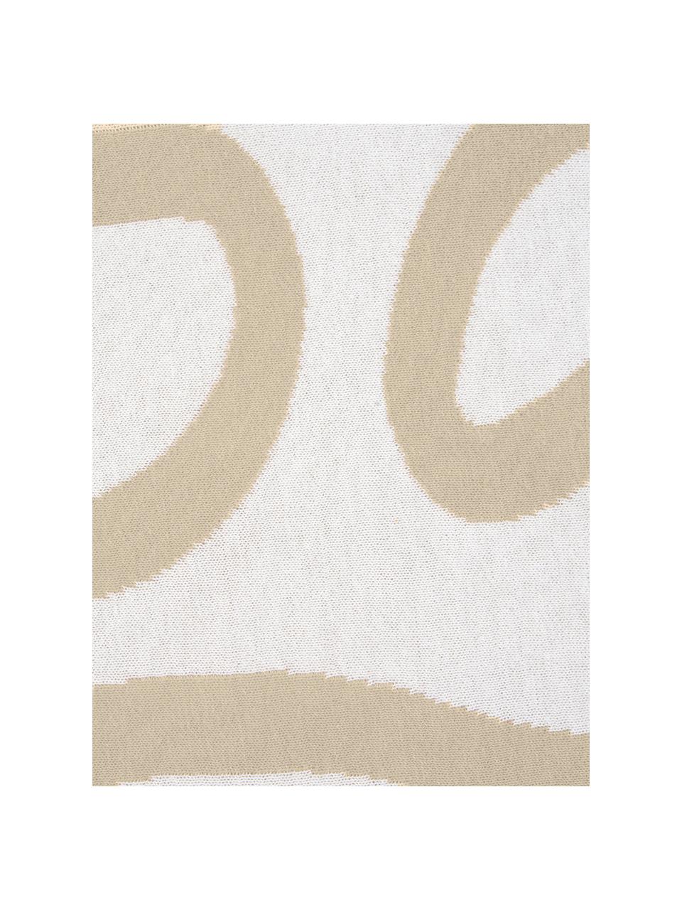 Fijn gebreide dubbelzijdige kussenhoes Amina met abstract lijnpatroon, Katoen, Beige/wit, 40 x 40 cm