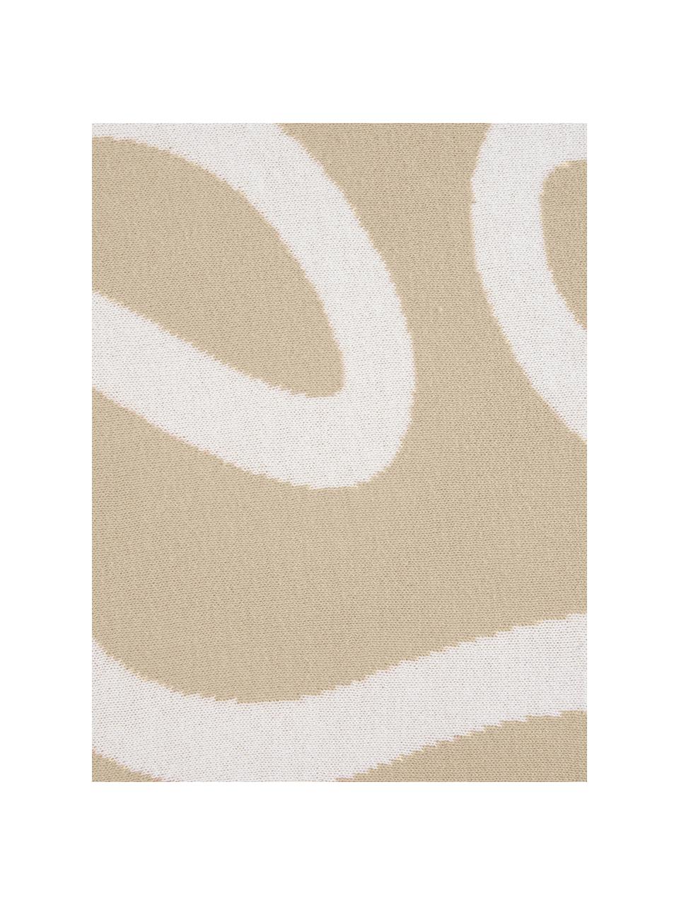 Fijn gebreide dubbelzijdige kussenhoes Amina met abstract lijnpatroon, Katoen, Beige/wit, 40 x 40 cm