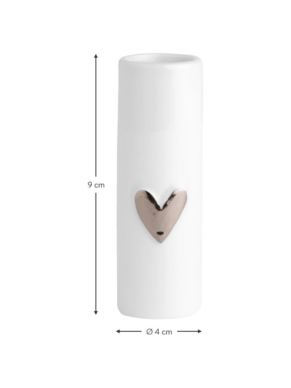 Jarrones pequeños de porcelana Heart, 2 uds., Porcelana, Blanco, plateado, Ø 4 x Al 9 cm