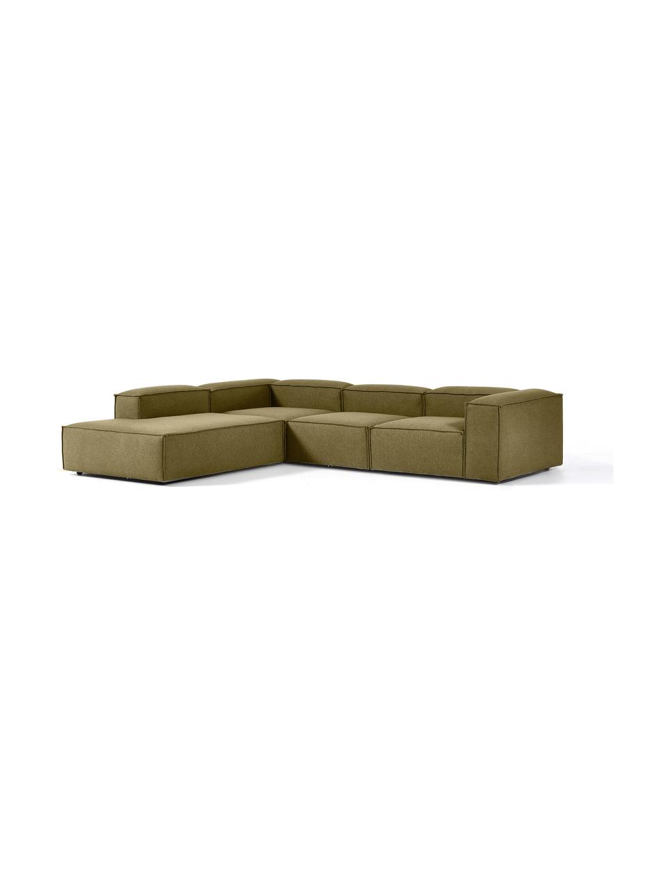Modulares XL-Ecksofa Lennon, Bezug: 100 % Polyester Der strap, Gestell: Massives Kiefernholz FSC-, Webstoff Olivgrün, B 329 x T 269 cm, Eckteil links