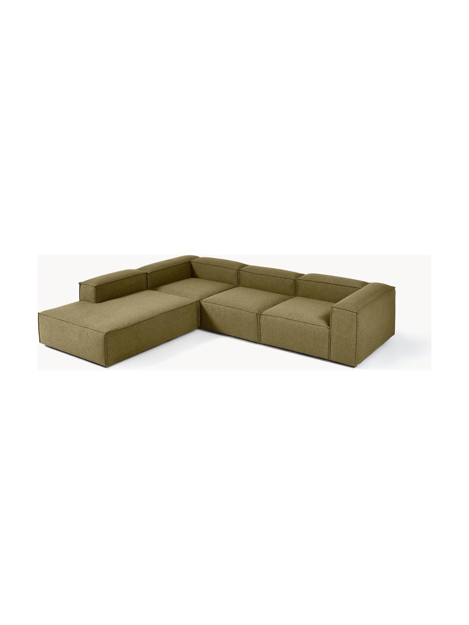 Modulares XL-Ecksofa Lennon, Bezug: 100 % Polyester Der strap, Gestell: Massives Kiefernholz FSC-, Webstoff Olivgrün, B 329 x T 269 cm, Eckteil links