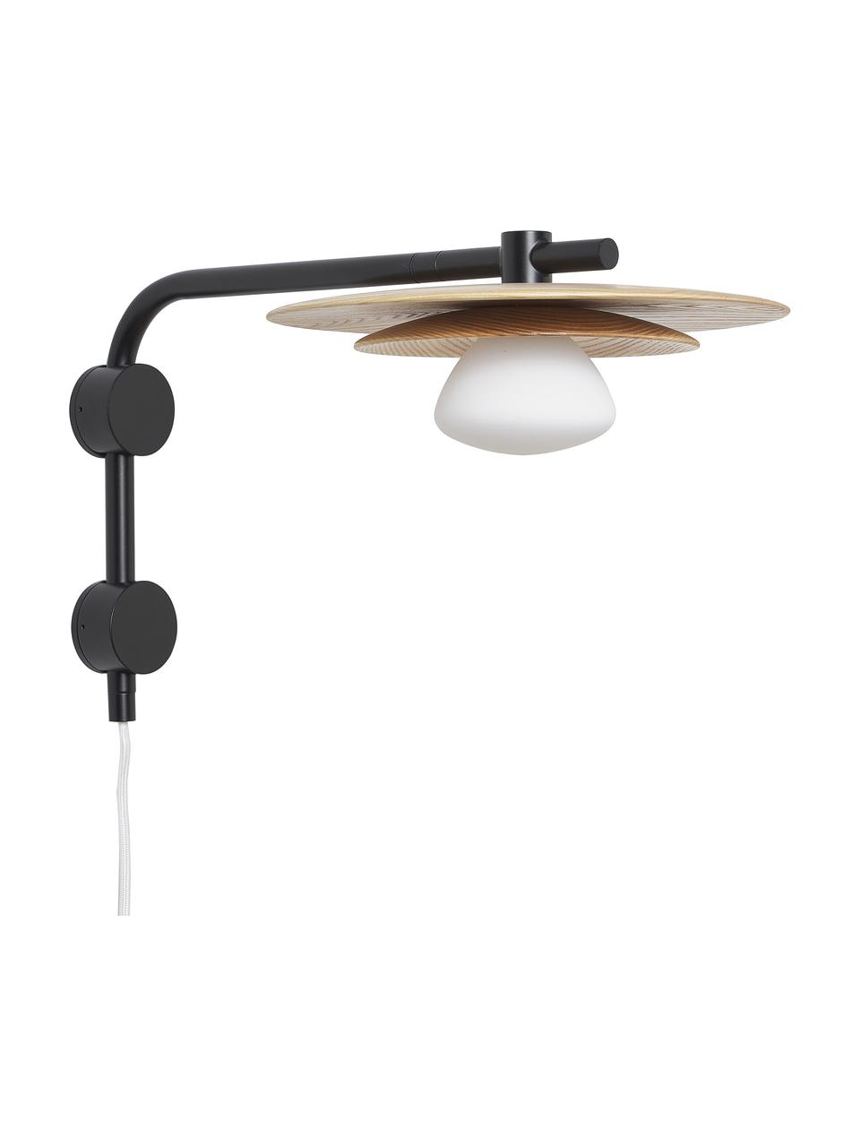 Verstelbare wandlamp Zadie van essenhout, Decoratie: 100% essenhout, Zwart, essenhout, Ø 9 x H 23 cm