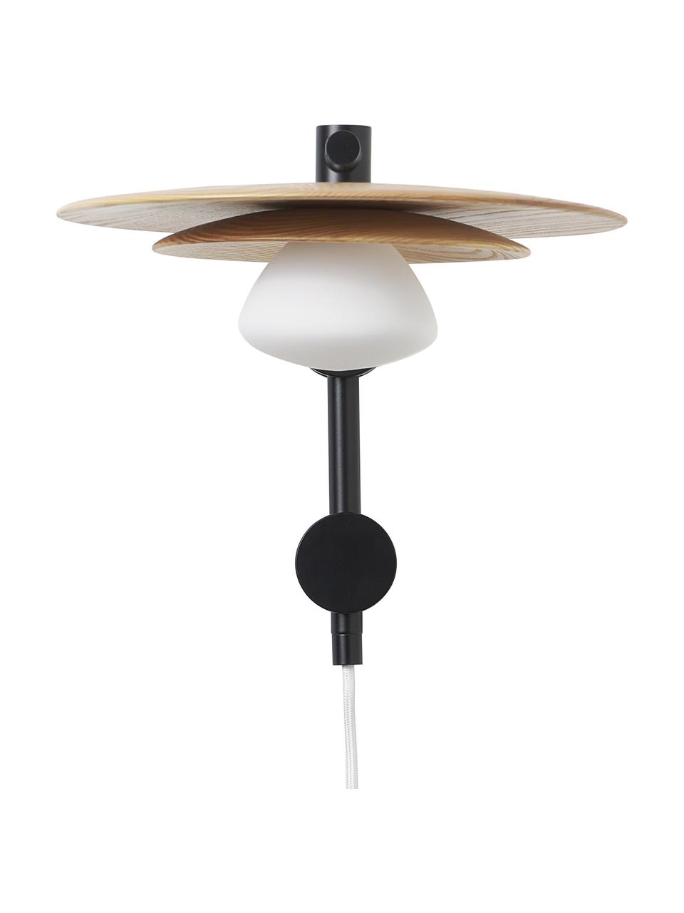 Verstelbare wandlamp Zadie van essenhout, Decoratie: 100% essenhout, Zwart, essenhout, Ø 9 x H 23 cm