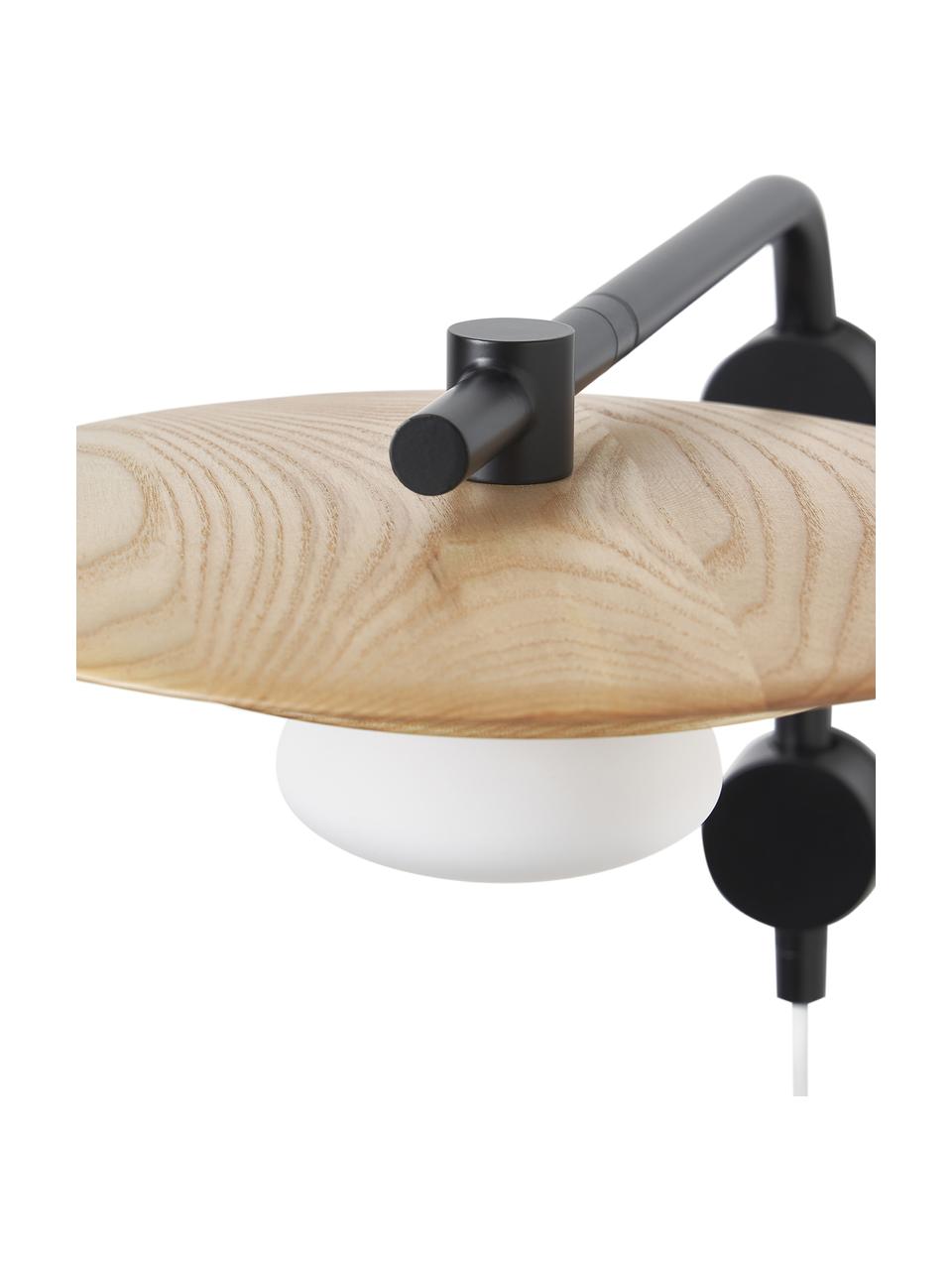 Nastavitelné nástěnné svítidlo z jasanového dřeva Zadie, Černá, jasanové dřevo, Ø 9 cm, V 23 cm