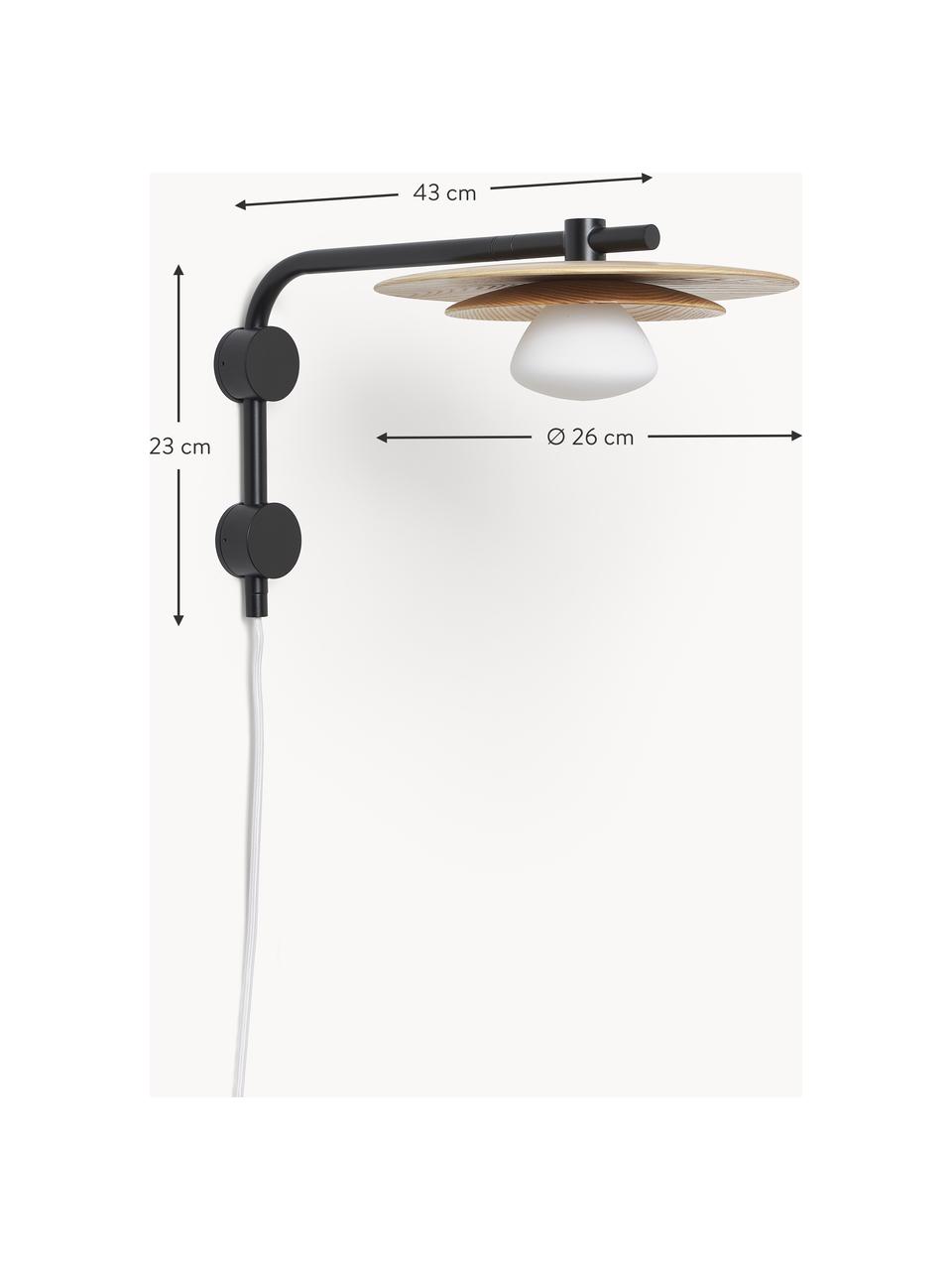 Applique orientable en bois de frêne Zadie, Noir, bois de frêne, Ø 9 x haut. 23 cm