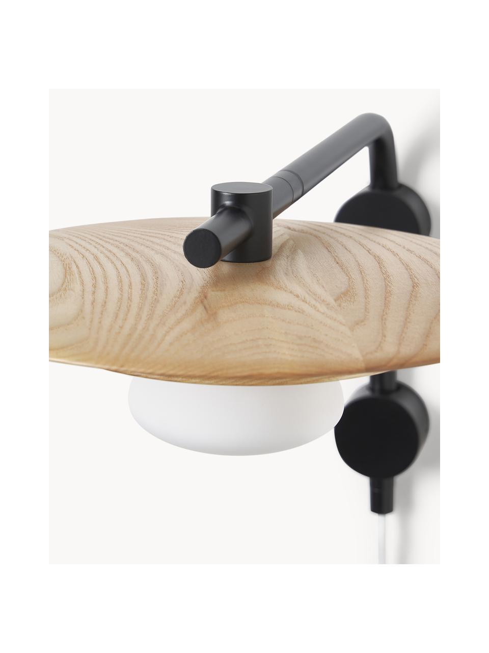 Applique orientable en bois de frêne Zadie, Noir, bois de frêne, Ø 9 x haut. 23 cm