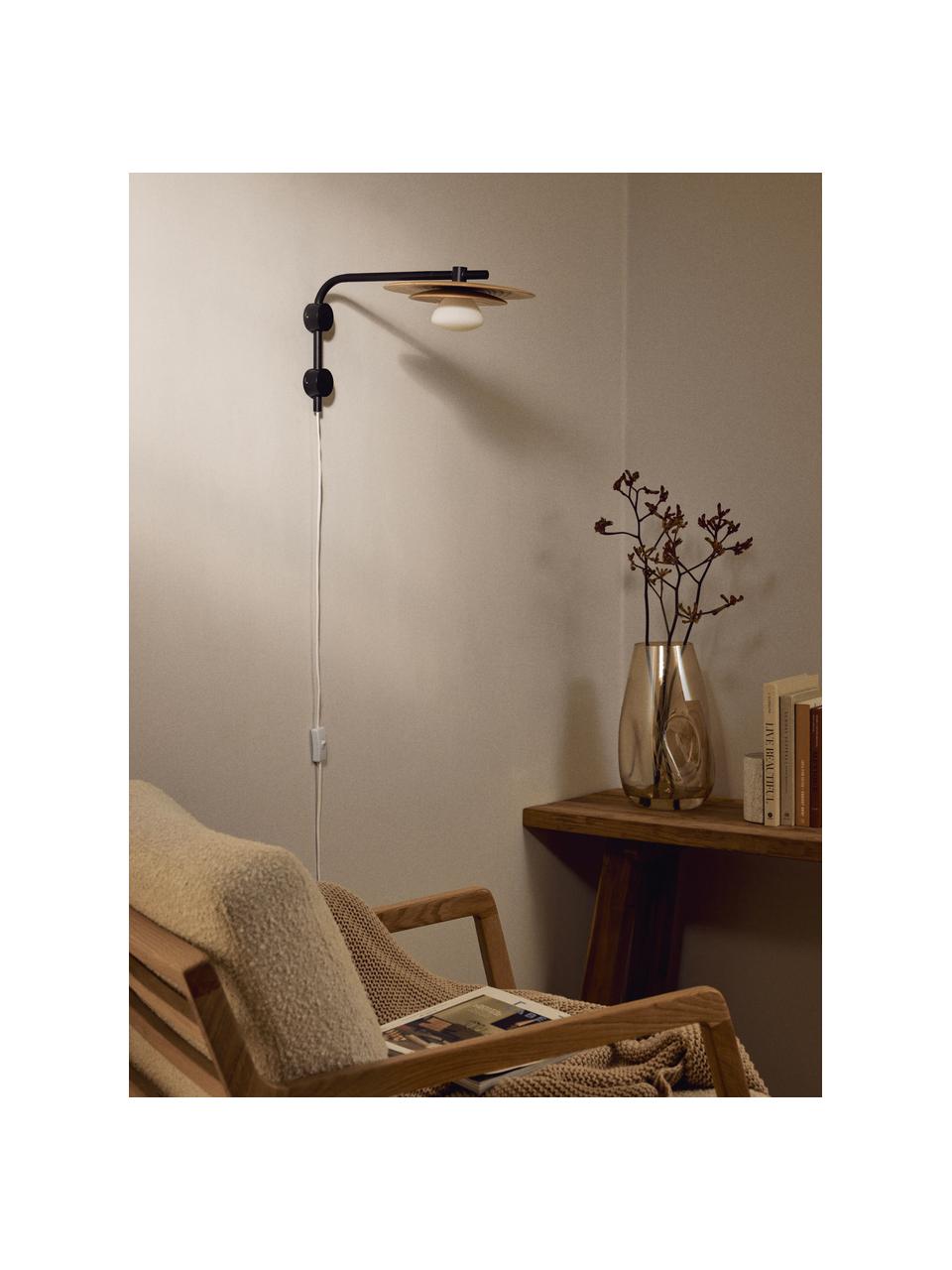 Nastaviteľná nástenná lampa Zadie, Jaseňové drevo, čierna, Ø 9 x V 23 cm