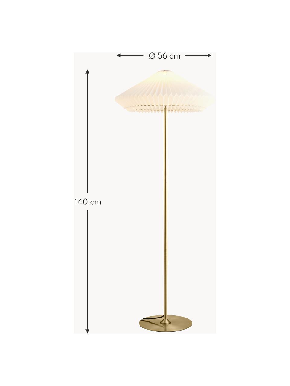 Lámpara de pie Paris, Pantalla: fibra sintética, Cable: cubierto en tela, Blanco, dorado, Al 140 cm