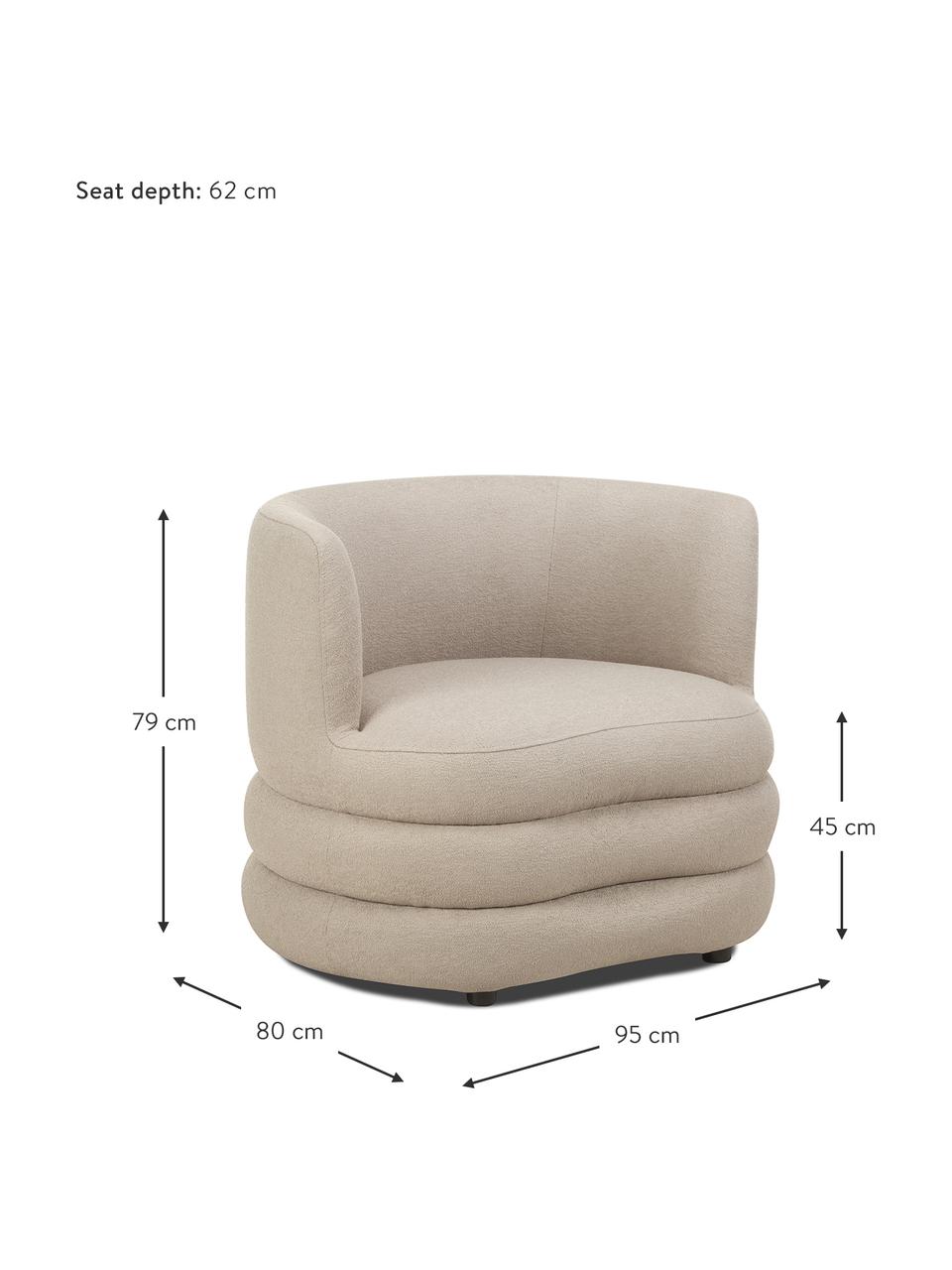 Designer bouclé fauteuil Solomon, Bekleding: 100% polyester, Frame: massief sparrenhout, FSC-, Poten: kunststof, Bouclé lichtgrijs, B 95 x D 80 cm
